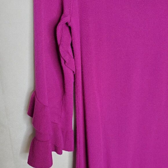 Talbots Ruffled Sleeve Round Neck Midi Knee Length Solid Mulberry Sweaterdress - Picture 6 of 8